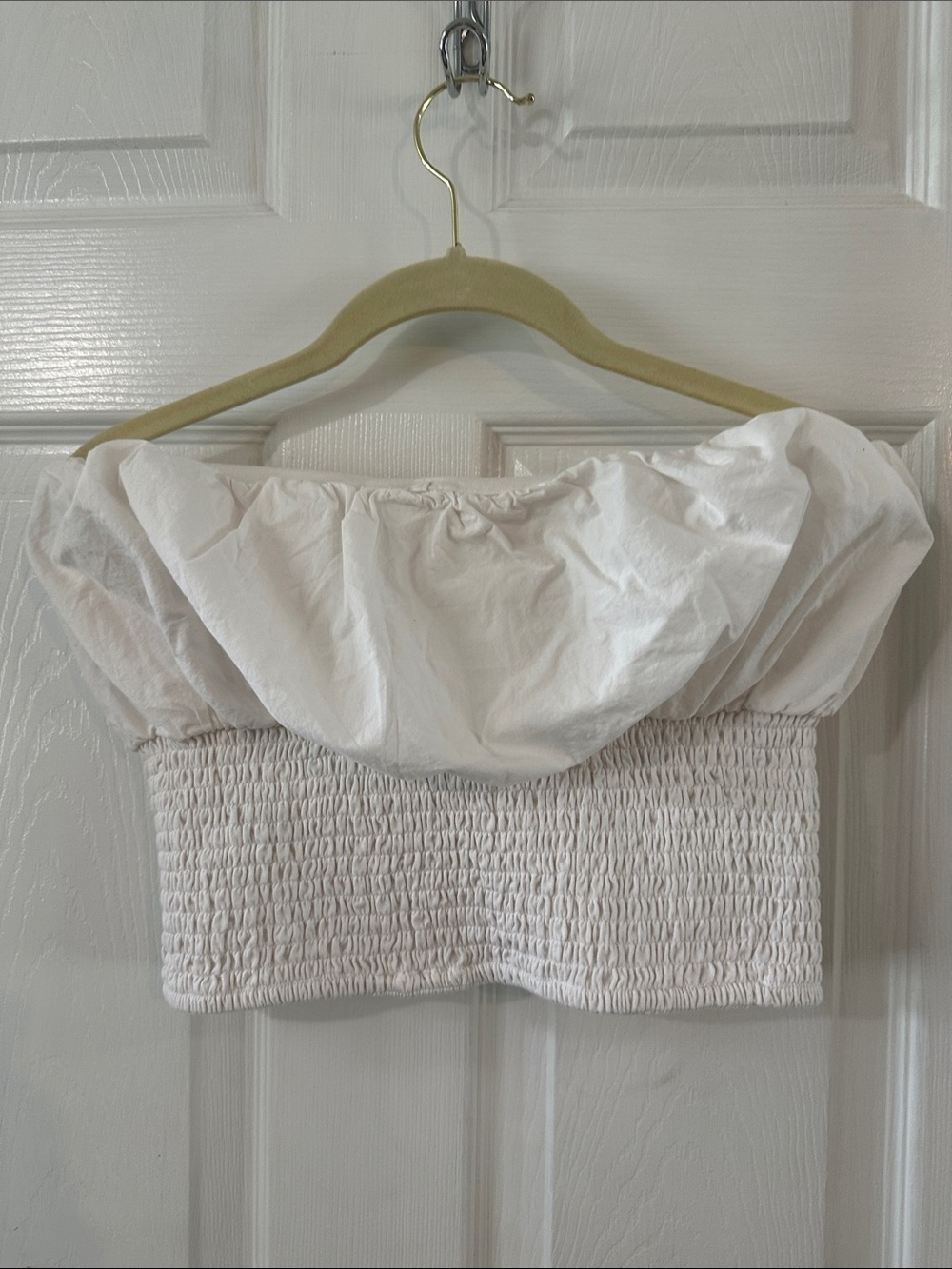 Maeve by Anthropologie Smocked Off-Shoulder Crop Top - White small